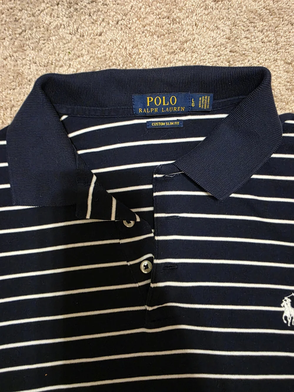 Ralph Lauren Navy & White Striped Polo Shirt